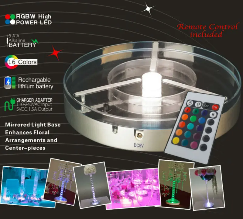 Rechargeable Battery Operated Wireless Remote Controlled Multicolors 8inch Spot LED Light Base Centerpiece Light