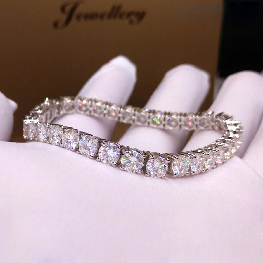 

Trendy Style Solid 9K 375 White Gold 18 Carats ct 5mm DF Color Moissanite Diamond Bracelet For Women Test Positive