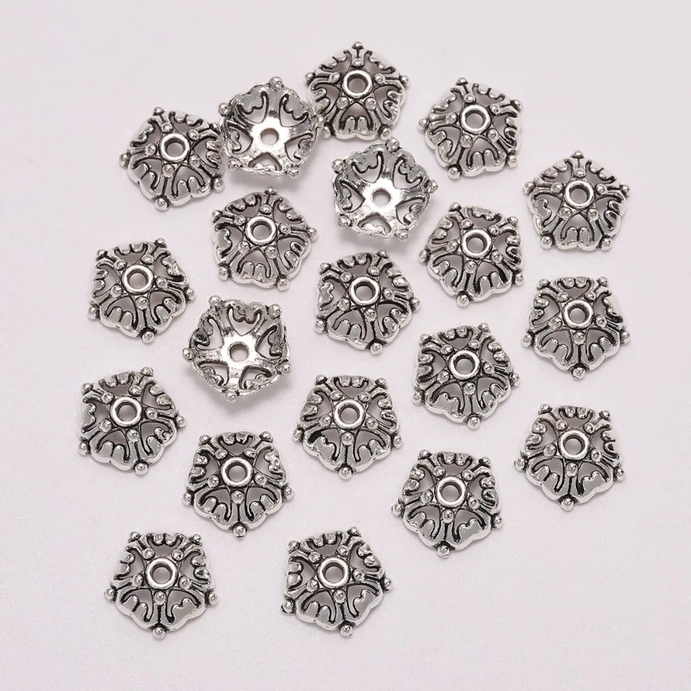 20pcs/Lot 12mm Antique Five Pointed Star Flower Hollowed Flower Loose Sparer Torus End Bead Caps DIY Findings Needlework