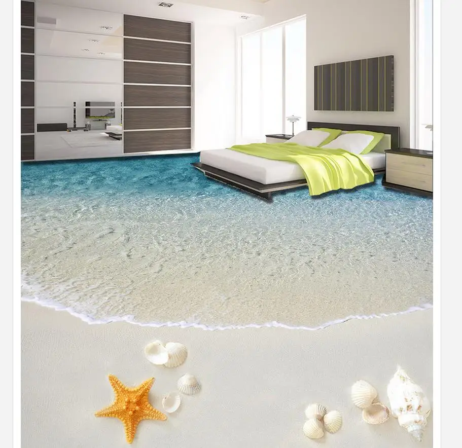 

3d wallpaper waterproof Seaside shells starfish beach 3d wallpaper pvc floor wallpaper 3d for bathrooms