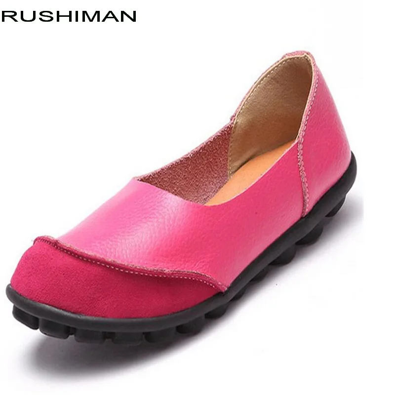 Genuine Leather Flat Shoes Casual Slip on Loafers Ladies Shallow Casual Basic Ballet Flats Shoes(35-43)