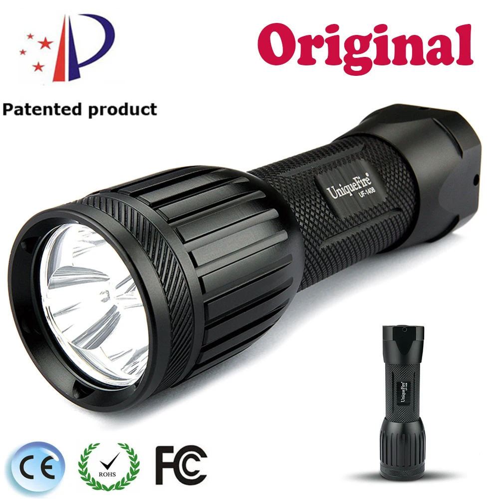 

Original UniqueFire 3* T6 Leds 5 Modes Flashlight UF-1408 3800Lumens High Power 10W Portable Illumination Torch