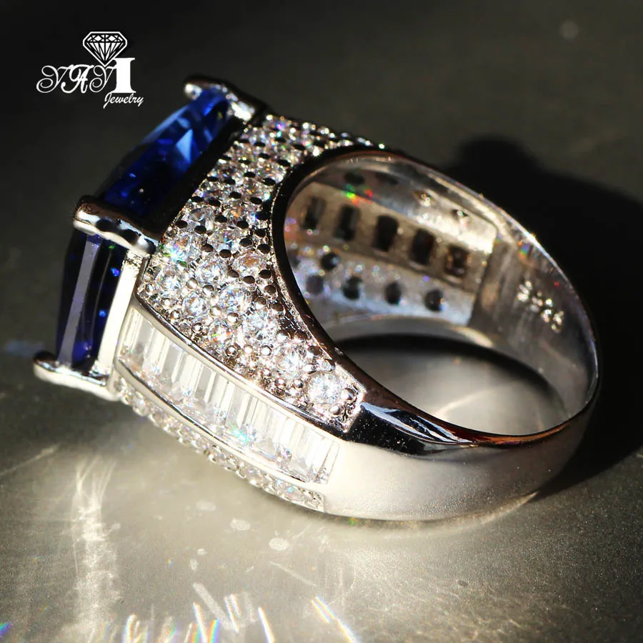 YaYI เครื่องประดับแฟชั่นเจ้าหญิงตัดขนาดใหญ่7.6 CT Blue Zircon Silver สีแหวนหมั้นแหวนแหวน
