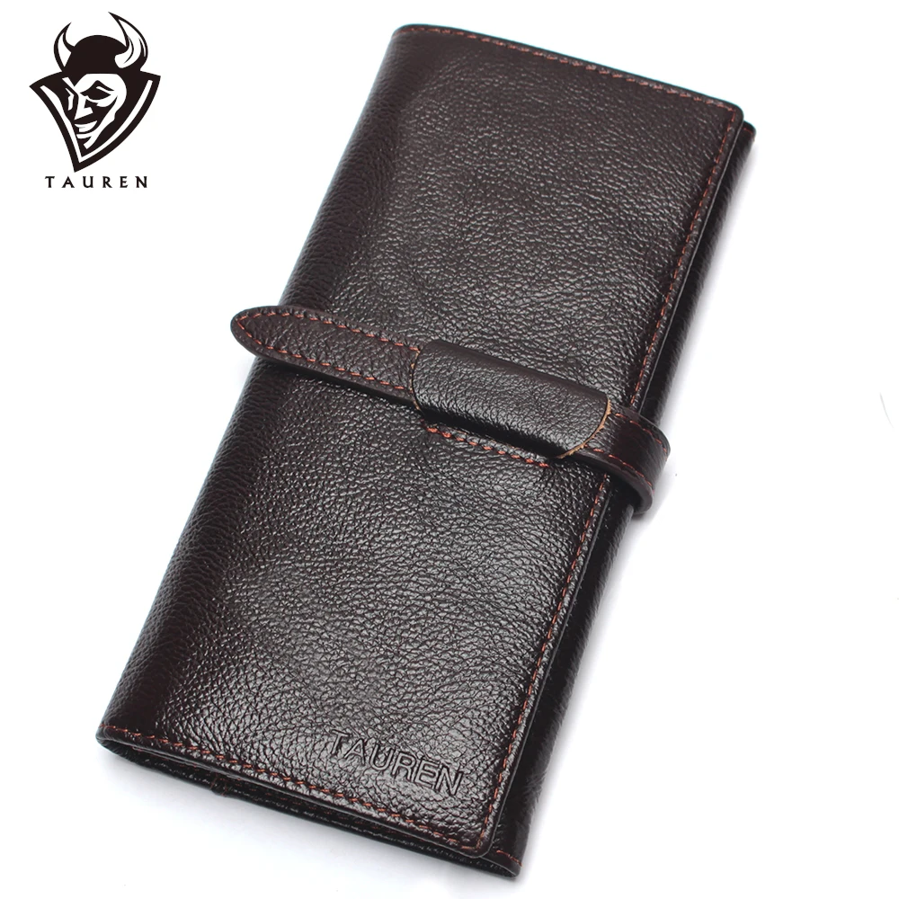 Coffee Luxury Brand 100% Genuine Cowhide Leather High Quality Men Long Wallet Coin Purse Vintage Designer Male Carteira Wallets