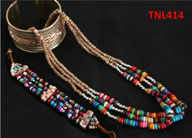 

TNL414 Tibetan colorful Rainbow Yak Bone jewelry sets,Beaded Necklace and bracelets