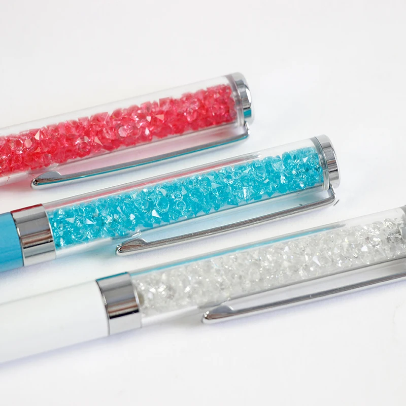 1set Crystal Colorful Metal Ballpoint Pens Creative Advertising Rotating Pen Stationery Gift Pen With Gift Box Laser Custom LOGO