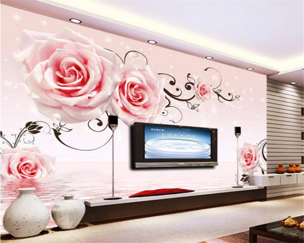 

Custom 3d Pink flowers Wallpaper bedroom Background Mural Living Room indoor TV Background wallpaper for walls 3 d