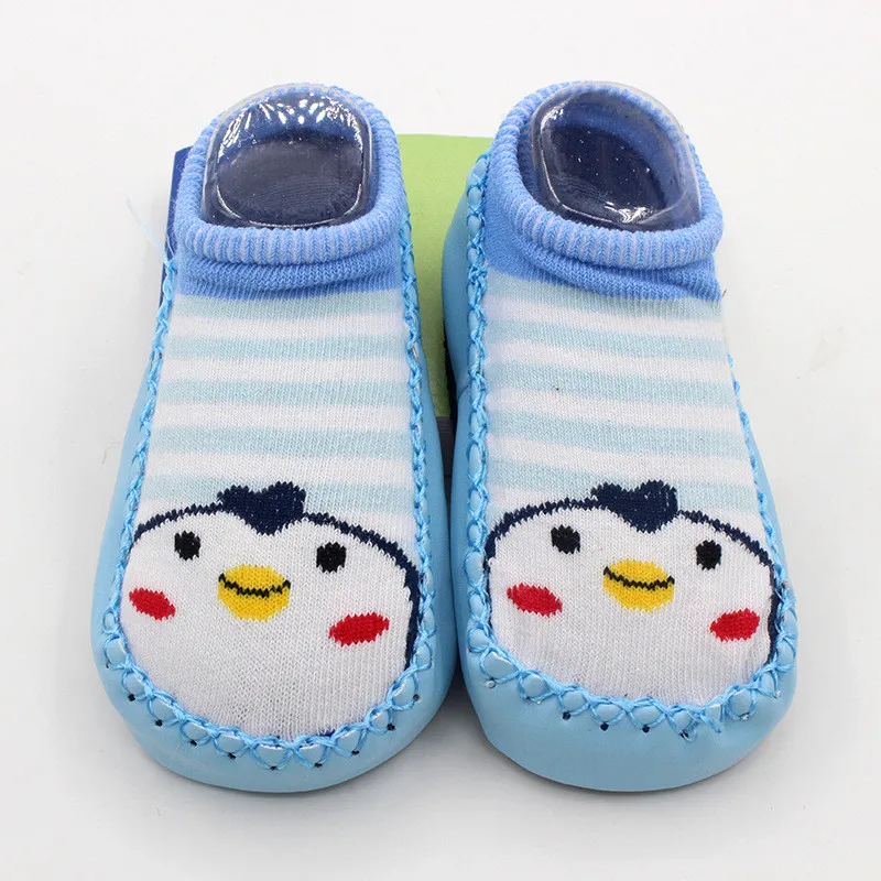 Fashion Baby Socks Newborn Baby Shoes Socks Cartoon Infant Baby Kids Indoor Floor Socks PU Leather Sole Non Slip Thick Socks