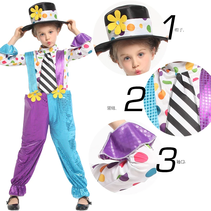 Circus Nar Clown Joker Kostuum voor Kinderen Meisje Halloween Kerstmis Carnaval Nieuwjaar Fancy Dress Kindercosplay Kleding