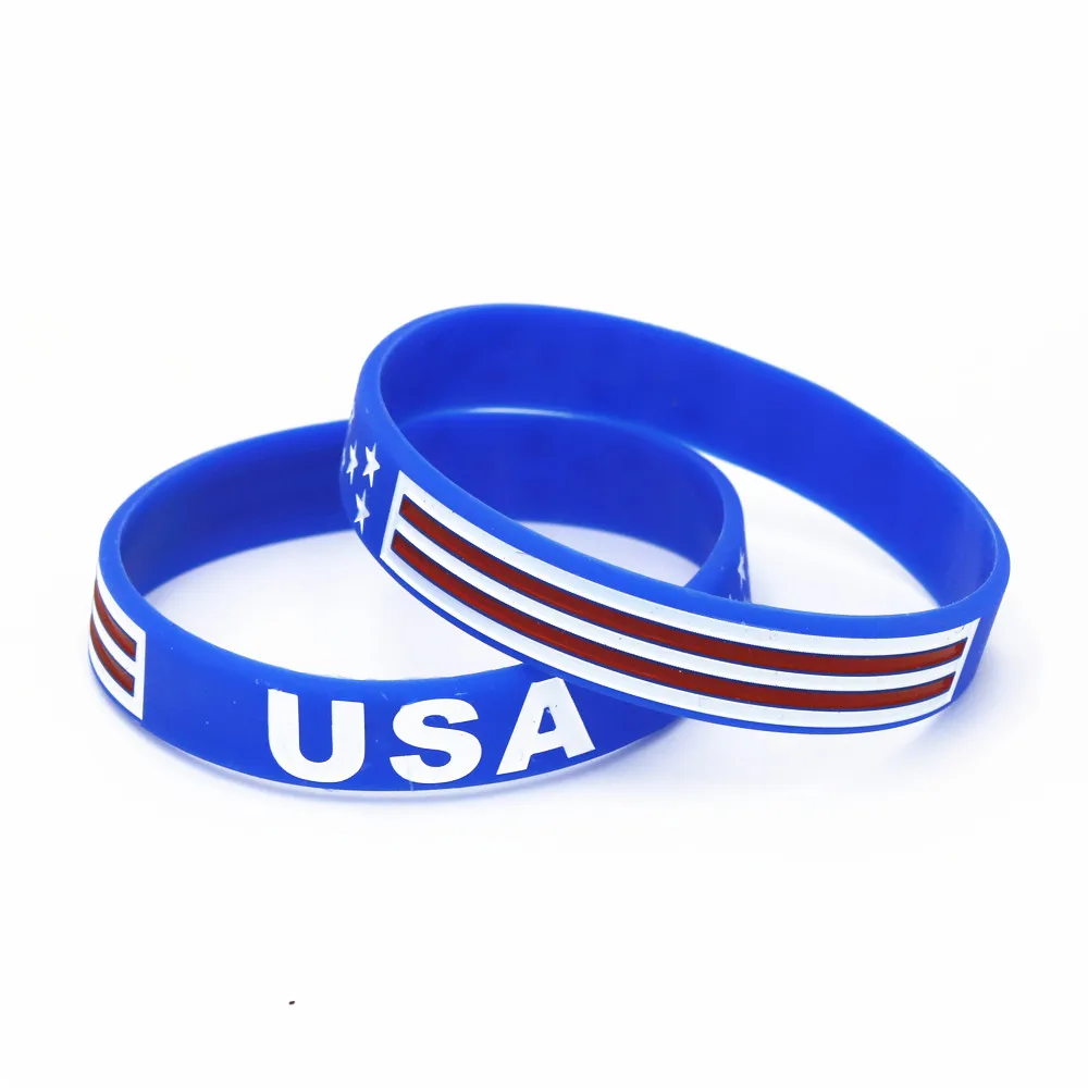 50PCS USA American Flag Silicone Bracelets Wristband Blue White Football Souvenir Sports Stars and Stripes Fashion Jewelry SH186