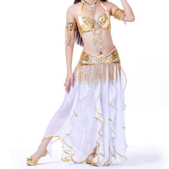 Belly Dance Costume Set 3pcs Bra/Belt/Skirt Bellydancing Practice Clothes Suits for Stage Show 10 colors available