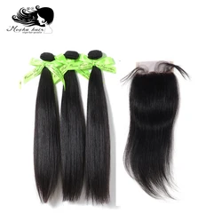 MOCHA Hair 10A Estensione dei capelli lisci peruviani 3 pacchi con chiusura in pizzo 4X4 o 13x4 Fasci di tessuto vergine dei capelli umani
