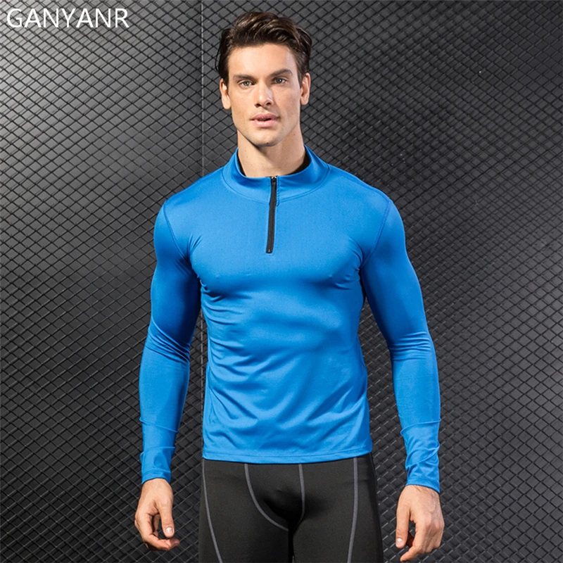 

GANYANR Running T Shirt Men Basketball Tennis Tee Sport Fitness Sportswear Compression Jogging Tops Exercise Tights Rashgard Gym