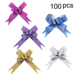 100pcs Glitter Pull Bows Gift Knot Gift Metallic Gift Basket Bowss For Presentss String Ribbon Wrapping Flower Basket