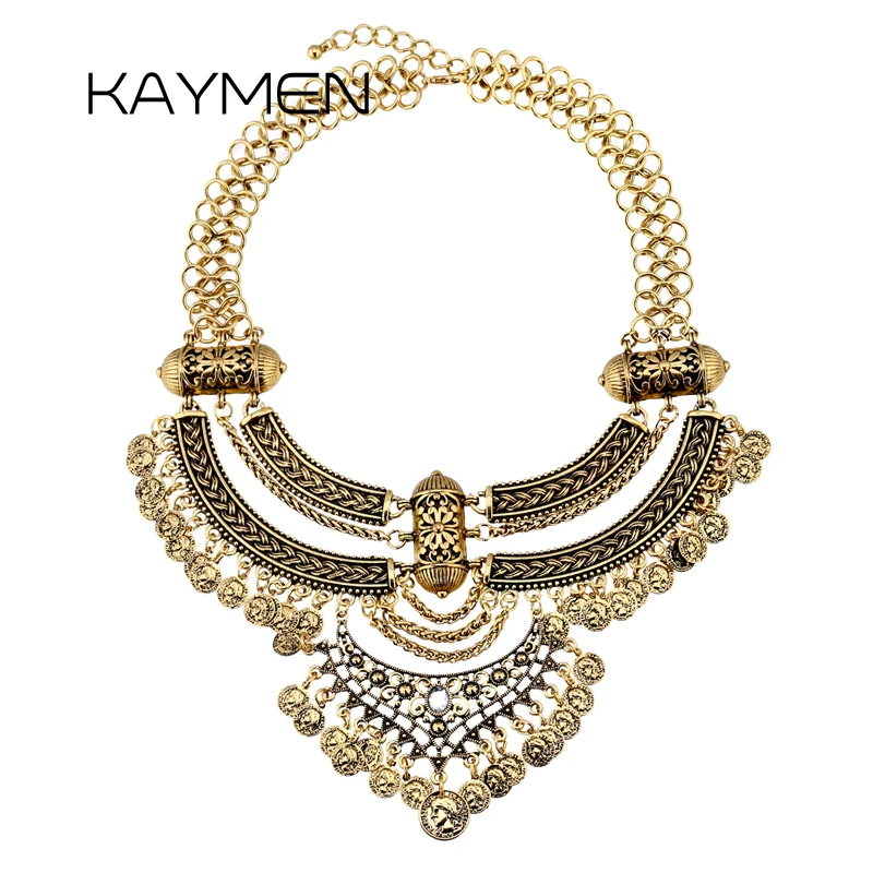 

Antique Gold Color Bohemia Coins Necklace Jewelry Sets for Women Girls Engagement Cheap Gifts Pendant Chokers Collar Accessory