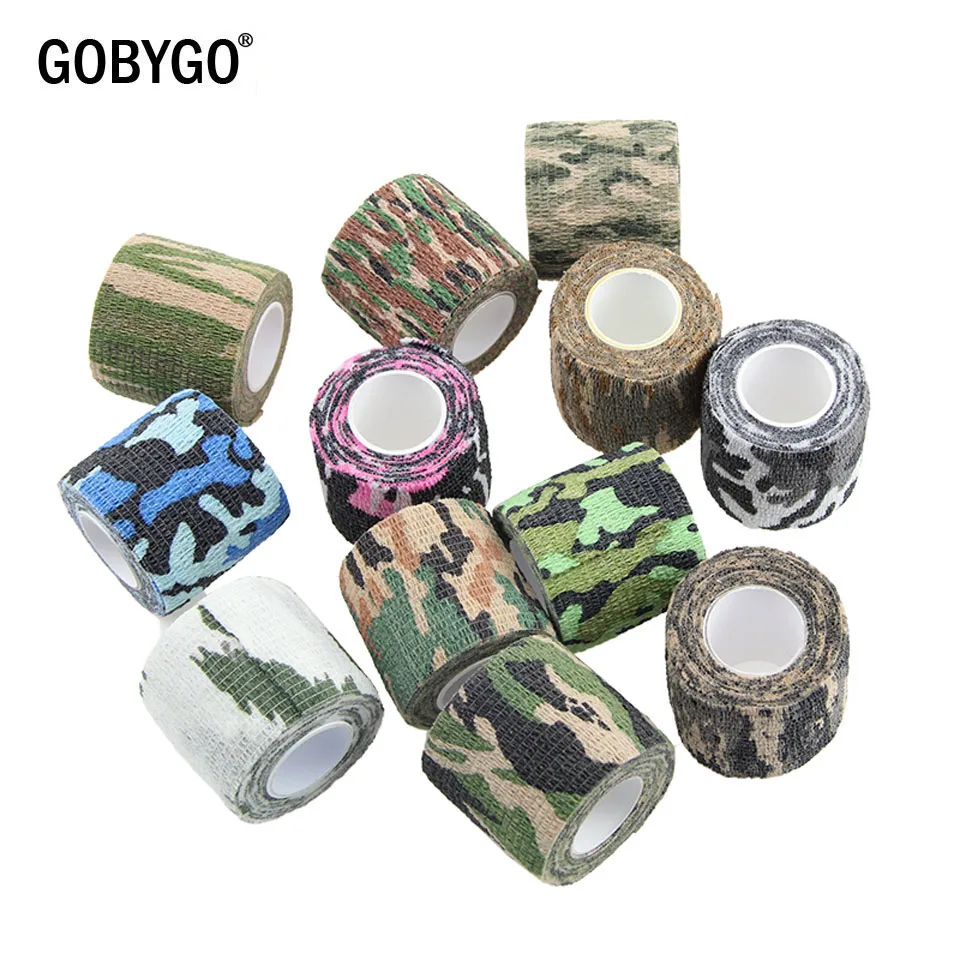 GOBYGO Camping Hiking Self Adhesive Camouflage Elastic Tape Camo Wrap Outdoor Tools Military Tactical EDC Survival Bandage