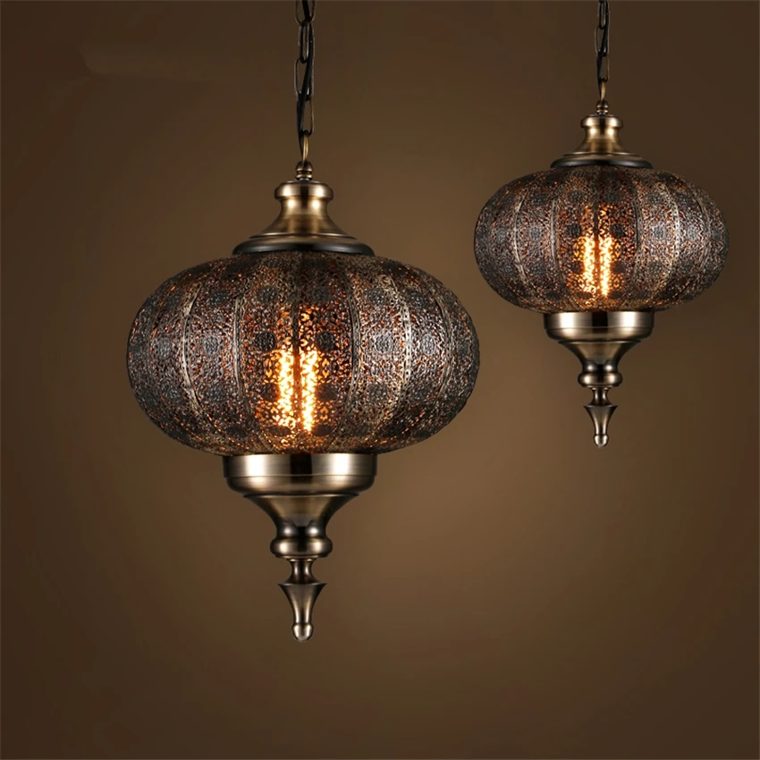 Southeast Asia India Pendant Lights Iron Carving Hollow Retro Industrial Living Room Bedroom Restaurant Lantern Lamps Fixtures