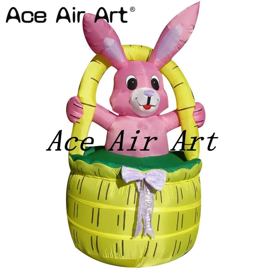 Happy Easter Giant Inflatable Easter Bunny in the Basket for Festival Decoration