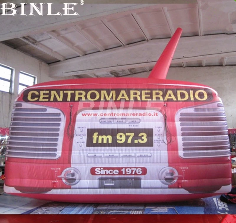

Customized red FM giant inflatable radio model radio replica audio recorder with fan for advertising