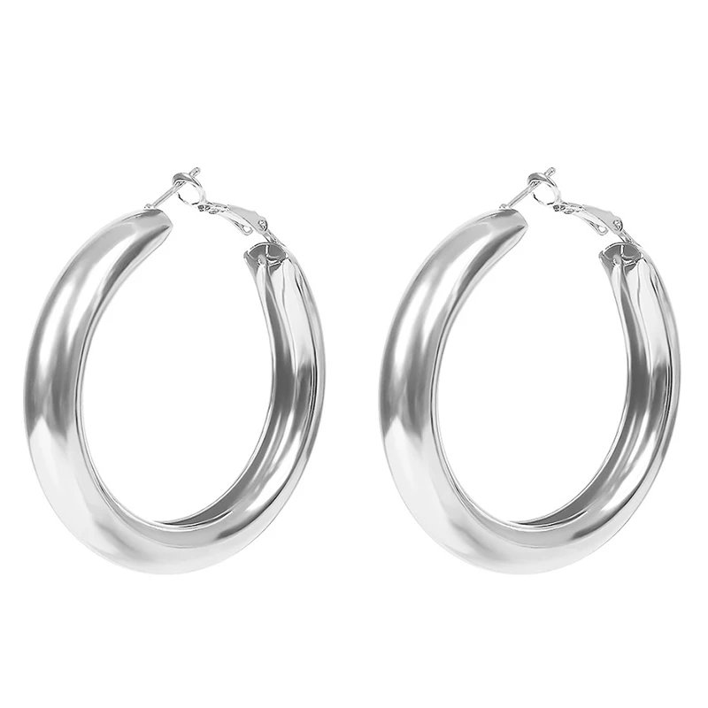 Hiphop Punk Alloy Hoop Earrings Minimalis Thick Tube Metal Boho Statement Earrings Gold Silver Color Circle Round Jewelry