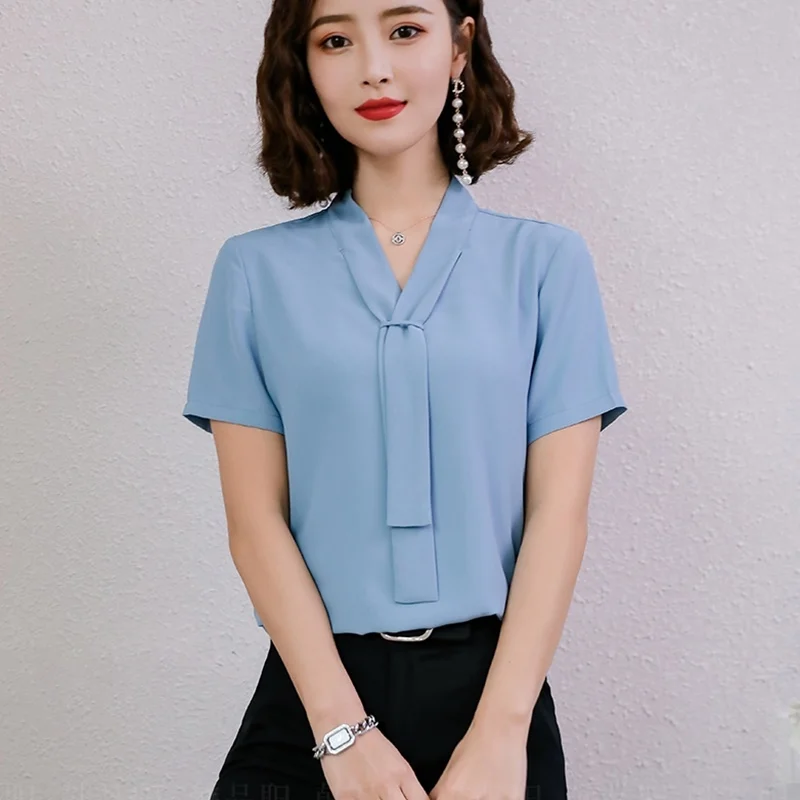 Vrouwen Tops Zomer 2019 Koreaanse Office Wear Dames Blouses Business Ol Koreaanse Mode Vrouw Kleding 2019 Vrouwen Shirts DD2078