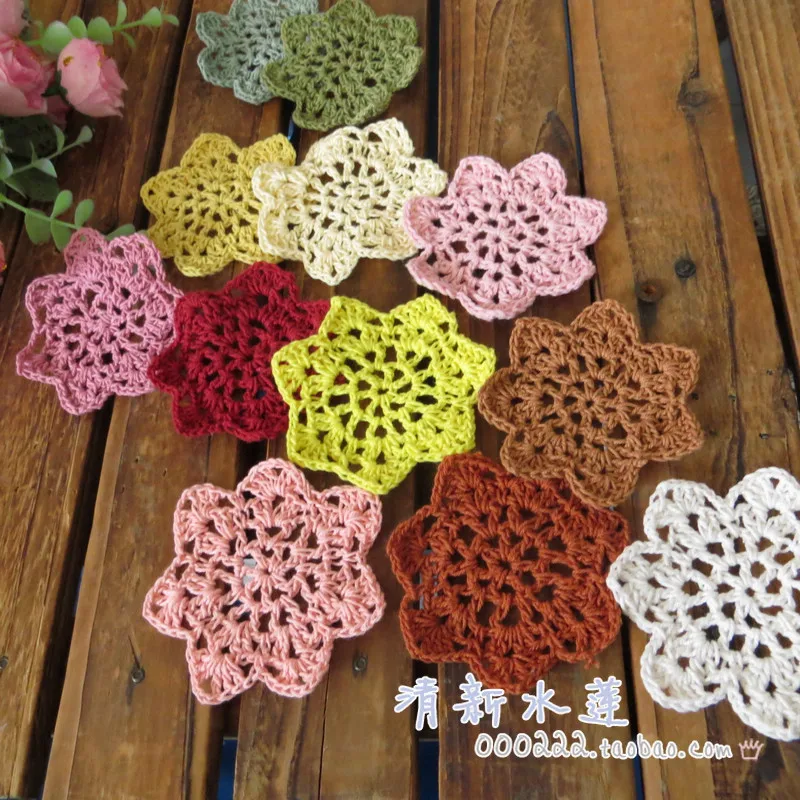 Free shipping  13 colors 30 pics 7 cm round crochet table mat 100% cotton cup pad doily coaster with flower mat as props mat