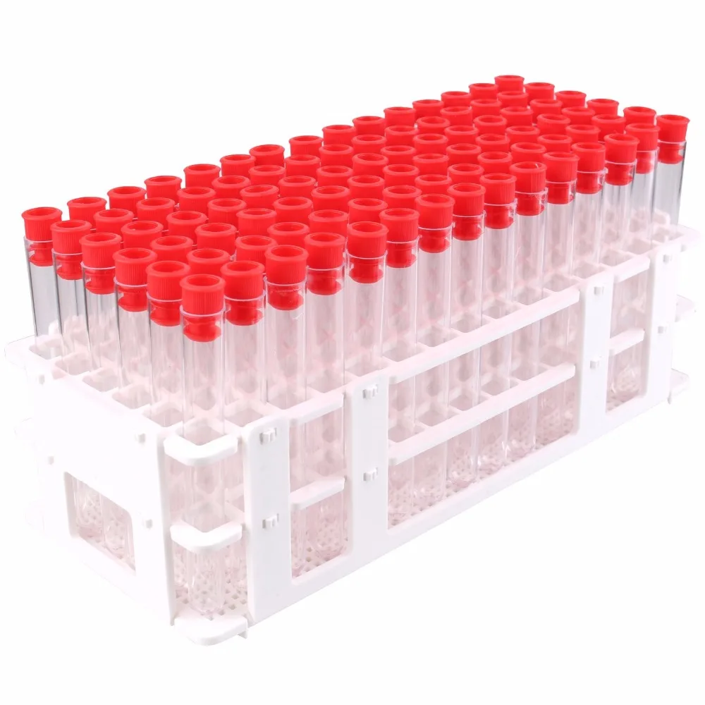 laboratory Test Tubes 16x150mm with red Cap and 40 holes tube Rack 40pcs