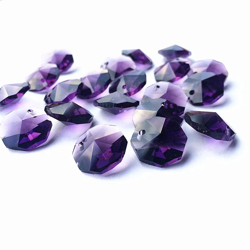 Hot Selling 100pcs/lot 14mm Violet Crystal Octagon Beads in One Hole For Chandelier Accessories Glass Beads Curtain Supplies