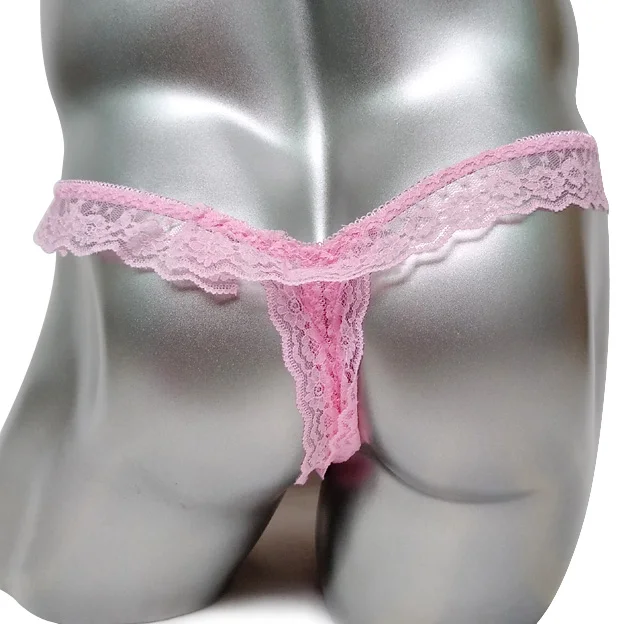 Sexy abrir entrepierna bragas Sissy Flor de hombres de encaje, tangas Tanga Lencería para gays Hombre Ropa interior con orificio para el pene