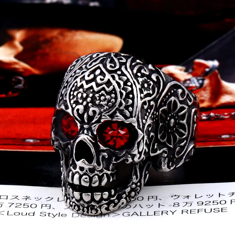 Beier new store 316L Stainless Steel Fashion skull men\'s ring red blue eyes ring High quality jewelry gift LLBR8-644R