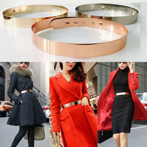 HOT Women Adjustable Metal Waist Belt Metallic Bling Gold Silver Color Plate Vintage Lady Simple Belts