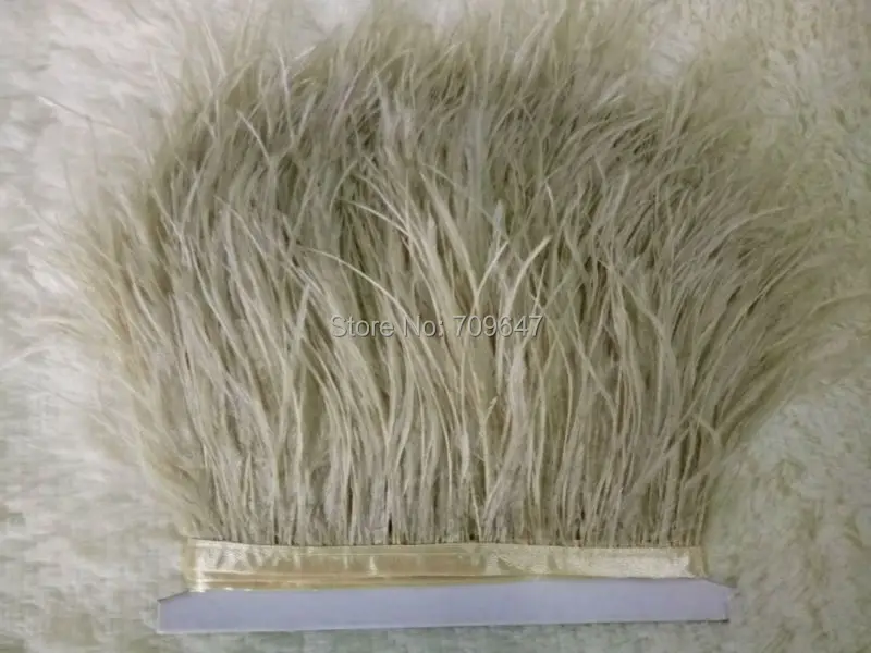 

10 yards/lot Light taupe ostrich feather trimming fringe on Satin Header 5-6inch in width for Wedding Dress,страусиные перья