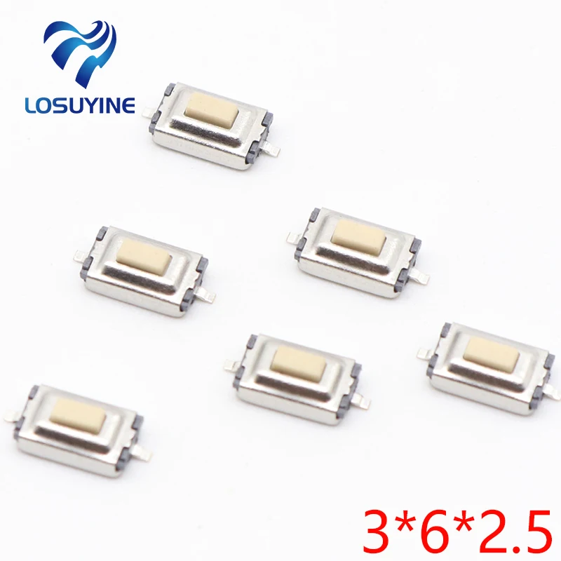 100 unids/lote SMD 3x6x2,5 MM, pulsador táctil, microinterruptor momentáneo de dos pines para MP3 y MP4