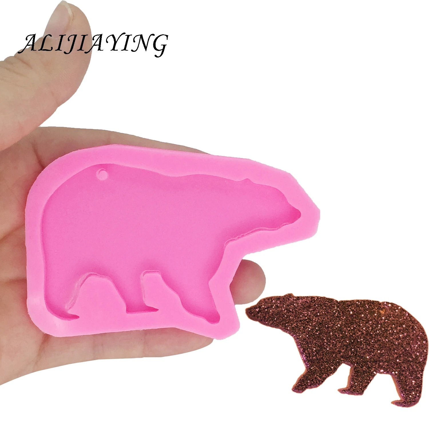 Shiny DIY Mother bear and baby bear shape silicone mold for keychains Resin Mold for 3D crafts tools DY0049