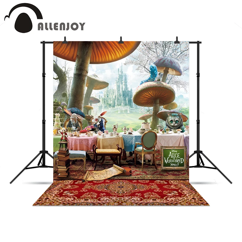 

Allenjoy Backgrounds filming Alice Wonderland Mushroom Rabbit Cat Castle Carpet backgrounds for photo studio background vinyl