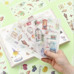 6pc Small Fresh Cute Girl Heart Hand-Painted Decorative Diary Paper Flower Plant Stickers Scrapbooking Diy Learning Stationery