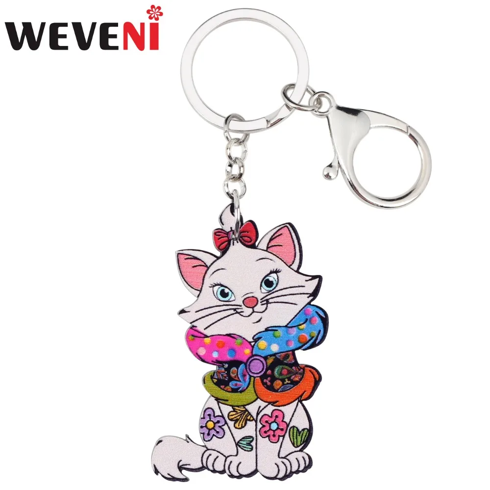 WEVENI Acrylic Pets Jewelry Sit Cat Key Chains Keyrings For Women Girl Bag Driving Car Key Holder Wallet Charms Pendant Gift