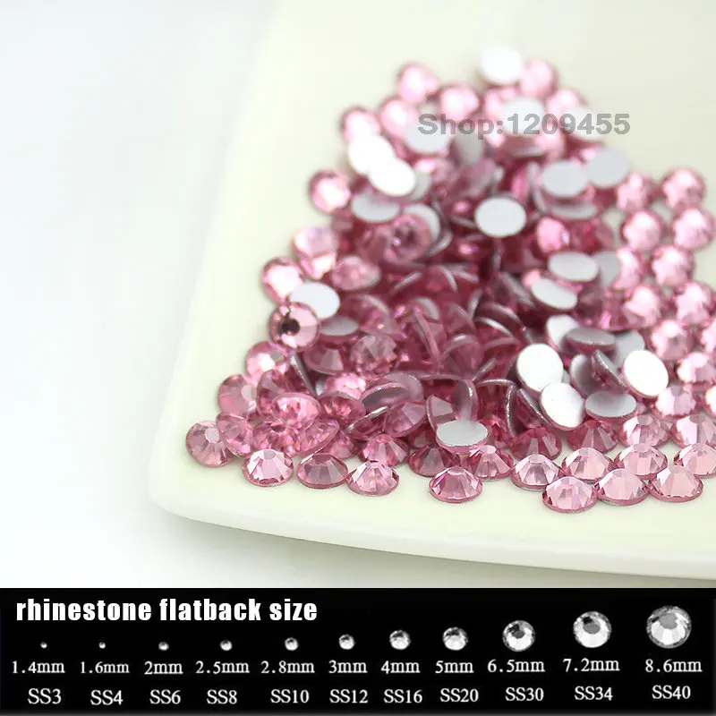 SS4-SS34 Pink Light Rose Color Rhinestone for Nail Art, Flat back Non Hotfix Glue on Nail Art Rhinestones Crystals Stones