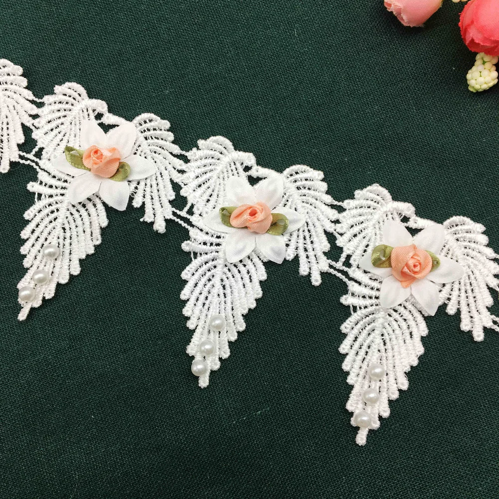 

2 Yards Pearl Flower Bowknot Bow Lace Trim Embroidered Lace Ribbon Fabric Sewing Supplies Craft Wedding Dress Decoration 5X7.5CM