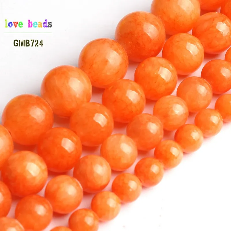 Wholesale Orange Jades Loose Round Stone Beads for Jewelry Making DIY Bracelet 15\'\' Strand 6mm 8mm 10mm 12mm