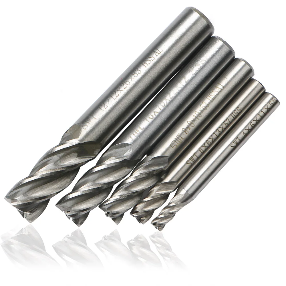 5pc/Set Carbide End Mill HSS Straight Shank 4Flute 4mm-12mm End Mill Diameter Router Wood Aluminum Drill Bit Cutter Tools