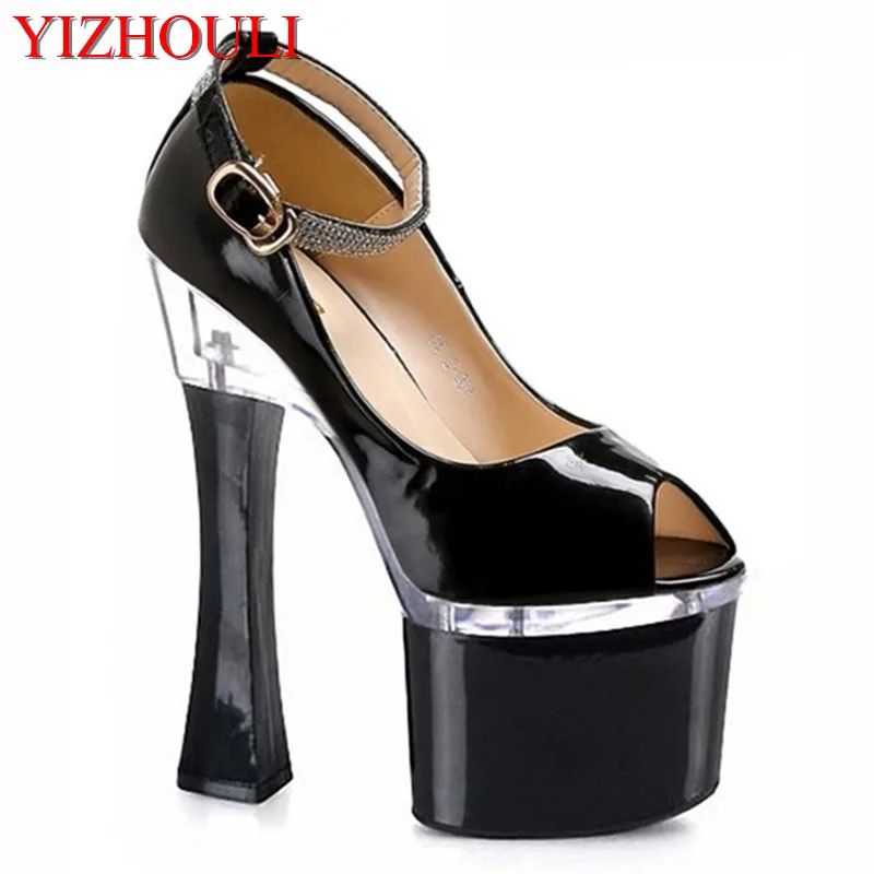 

7 inch peep toe thick heel women pumps women fashion 18cm Platform Sexy High Heel Shoes strappy exotic shoes