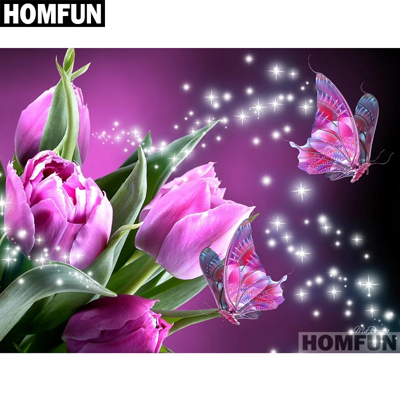 

HOMFUN Full Square/Round Drill 5D DIY Diamond Painting "Flower & butterfly" Embroidery Cross Stitch 5D Home Decor A01769