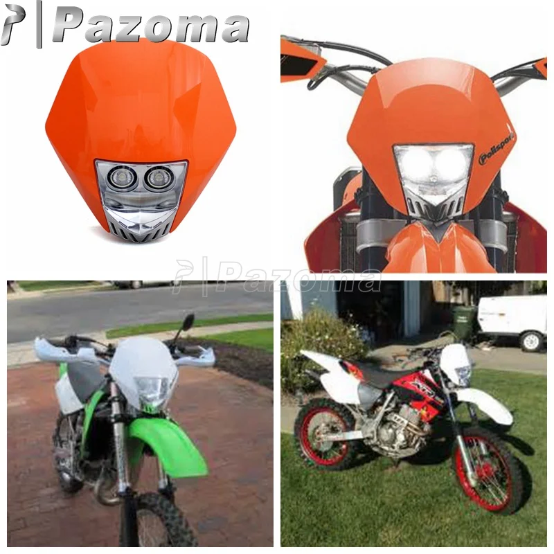 Orange LED Universal Road Legal Supermoto Headlight Fairing Complete Motocross Dirt Bike Headlamp For EXC Honda Yamaha