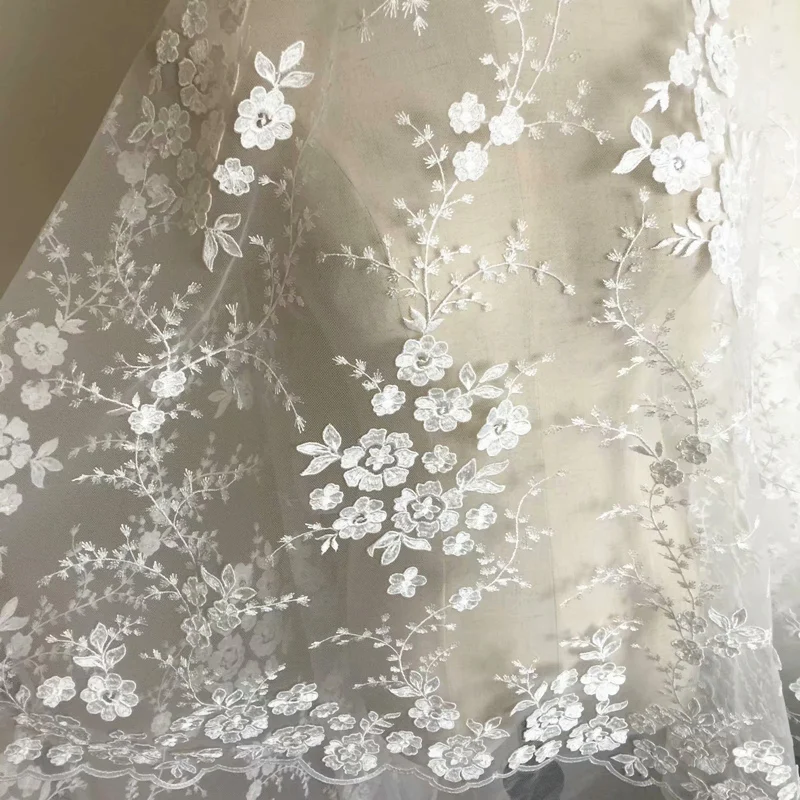 Mehrfarbiger Spitzenstoff mit 3D-Blumen für Hochzeitskleider, 4 Farben, Handverziert, DIY-Material – Detail 11