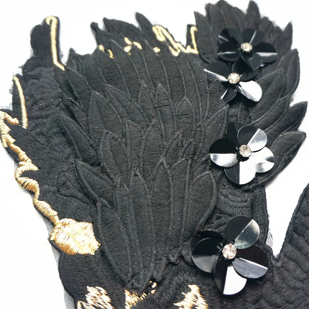 Black White Swan 3D Feather Flowers Rhinestone Embroidered Fabric Appliques Sew On Patches For Wedding Dress DIY Decoration