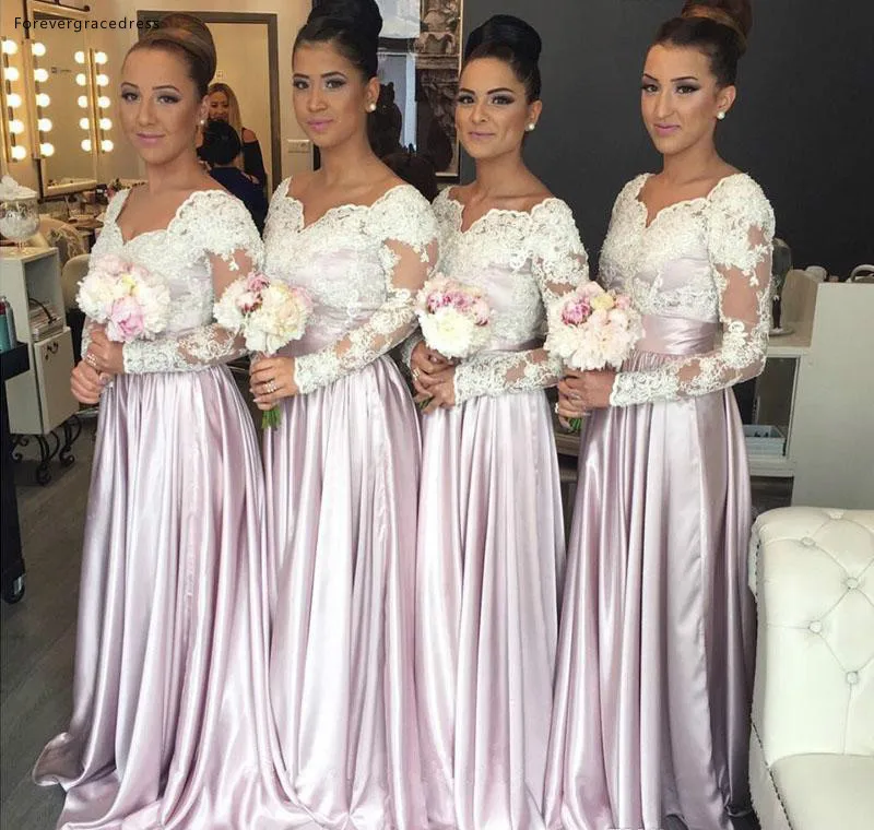 

Modest Long Sleeves Bridesmaid Dresses 2019 A Line Applique Summer Country Garden Formal Wedding Party Guest Maid of Honor Gowns