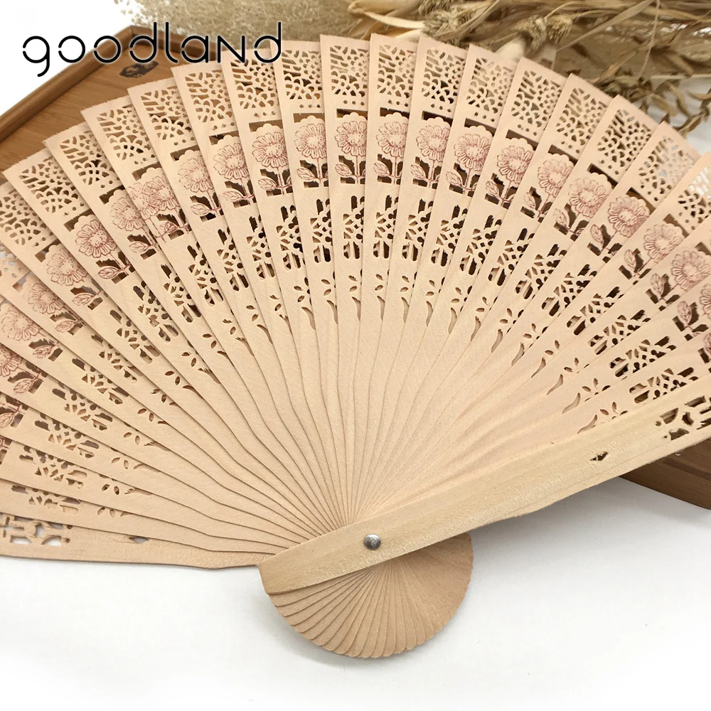 Wholesale Free shipping,Hot selling 100 pcs/lot Bamboo Original Wooden Carved Folding Hand Dancing Wedding Party Decor Fan