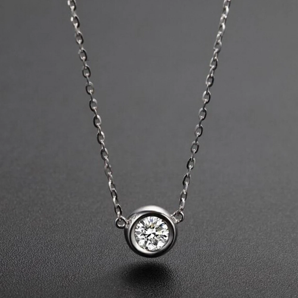 Fashion Jewelry Necklace three colors Stainless Steel Chain Single Clear Crystal For Women Necklace Pendant