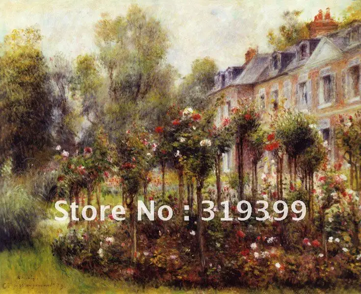 100% handmade Pierre Auguste Renoir Oil Painting reproduction on linen canvas ,The Rose Garden at Wargemont,Free DHL Shipping